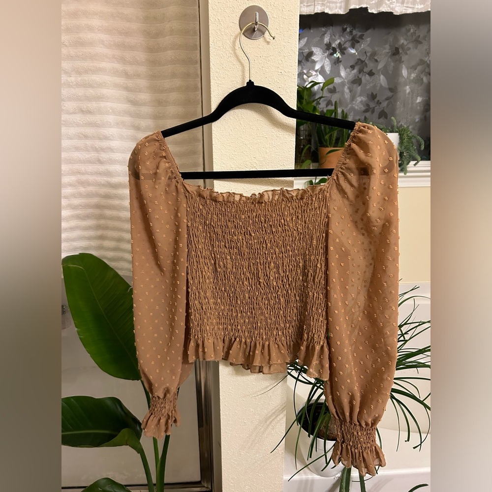 Chic Smocked Tan Blouse for Women